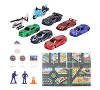 Generic 8pcs Tira Back Auto Giocattoli Set Modelli di Automobili con Segnali Stradali e Giocattoli da Costruzione per Bambini Educativo Gioco di Corse