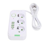 Generic Adattatore per Presa Europea da Viaggio, Presa Multipla Europea Compatta Spina 110-250 V Ampia Applicazione 3 Prese 4 Porte USB A con Cavo da 2 M per Cucina (WHITE)