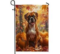 generic Autunno Kawaii Boxer Front Yard Backyard Verticale Giardino Bandiere 30x45 Double Face per Esterno, Autunno Zucca Cane Piccole Bandiere di Lino Casa, Cucciolo Foglie D'acero Casa Portico Prato