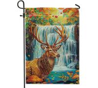 Generic Bandiera da giardino a forma di cervo autunnale, cascata naturale, decorazione per la casa, bandiere da cortile, decorazione per prato esterno, double face, 30,5 x 45,7 cm