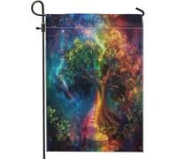Generic Bandiera da giardino con albero della galassia fantasy, striscione colorato con paesaggio cosmico, arte celeste eterea, decorazione magica per esterni, decorazione stagionale per le vacanze