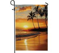 Generic Bandiera del giardino della spiaggia del tramonto, arancione bruciato giallo palme cortile fla, paesaggio tropicale giardino Fla per la decorazione all'aperto delle vacanze 30,5 x 45,7 cm