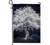 Generic Bandiera floreale da giardino primaverile, estate e inverno, con albero bianco incandescente, moderna e magica decorazione da giardino per esterni, 30,5 x 45,7 cm
