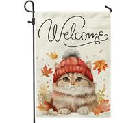 generic Bandiere autunnali da giardino a forma di gatto, 30,5 x 45,7 cm, double face, decorazione per esterni, divertente bandiera autunnale per la casa, in tela, con foglie d'acero, animali da