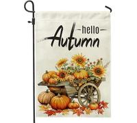 generic Bandiere autunnali da giardino a forma di zucca con carretto a mano 30,5 x 45,7 cm, per esterni, bandiere verticali per la casa in lino con girasole autunnali, bandiere per la casa