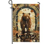 generic Bandiere autunnali da giardino con orso selvatico, 30,5 x 45,7 cm, double face, per esterni, paesaggi autunnali, foresta, cortile, tela, bandiera, casa, foglia d'acero, animali esterni