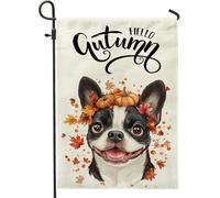 generic Bandiere da giardino autunnali Boston Terrier 30,5 x 45,7 cm, double face, decorative esterne, motivo: Hello Autumn Cute Dog Plant FrontYard Canvas House, foglia Pet Outdoor piccola bandiera