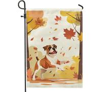 generic Bandiere da giardino autunnali carine boxer, 30,5 x 45,7 cm, double face, per esterni, decorazione per esterni, bandiera autunnale per cani della foresta, bandiera per casa, cucciolo di foglia