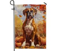 generic Bandiere da giardino autunnali carine boxer 30,5 x 45,7 cm per esterni, bandiere verticali standard per la casa in lino con zucca autunnale, bandiere per la casa in lino, foglie d'acero per