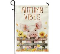 generic Bandiere da giardino autunnali con maiale girasole 30,5 x 45,7 cm per esterni, bandiere verticali per la casa in lino con animali carini, bandiere per la casa in lino kawaii country cortile