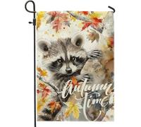 generic Bandiere da giardino autunnali con procione dei cartoni animati, 30,5 x 45,7 cm, per esterni, bandiere verticali standard per la casa in lino con animali del bosco, graziose bandiere per