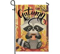 generic Bandiere da giardino autunnali con procione Forset, 30,5 x 45,7 cm, per esterni, bandiere verticali per la casa in lino con animali divertenti, per bambini, bosco, cortile, cortile, prato