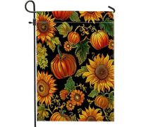generic Bandiere da giardino autunnali retrò a forma di zucca, 30,5 x 45,7 cm, double face, per esterni, decorazione per esterni, bandiera rustica autunnale in tela per casa, foglia di girasole per