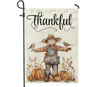 generic Bandiere da giardino autunnali spaventapasseri 30,5 x 45,7 cm per esterni, bandiere verticali standard per la casa in lino con uccello, foglie per bambini, cortile, cortile, prato, decorazioni