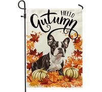 generic Bandiere da giardino Boston Terrier autunnali 30,5 x 45,7 cm, double face, per decorazione esterna, motivo: Hello Autumn Pumpkin Dog FrontYard Canvas House Flag, Puppy acero Outdoor Small