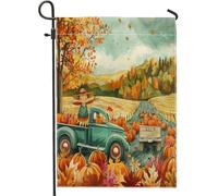 generic Bandiere da giardino con camion autunnale spaventapasseri 30,5 x 45,7 cm, per esterni, scena autunnale divertente in fattoria, bandiere verticali standard per la casa, con zucca, cortile