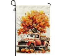 generic Bandiere da giardino con camion rosso autunnale 30,5 x 45,7 cm per esterni, bandiere verticali per la casa in lino standard autunnale, per il raccolto dell'acquerello, per cortile, cortile