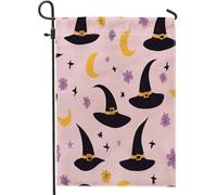 generic Bandiere da giardino con cappello da strega rosa, 30,5 x 45,7 cm, per esterni, stile cartone animato, bandiere verticali standard per la casa, divertenti bandiere per bambini, per cortile