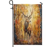 generic Bandiere da giardino con cervi selvatici autunnali, 30,5 x 45,7 cm, double face, per esterni, scena autunnale, foresta, cortile, tela, per casa, acquarello, bosco, esterno, piccolo cortile