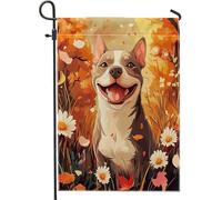 generic Bandiere da giardino con fiori autunnali Pitbull, 30,5 x 45,7 cm, per esterni, con graziosa pianta di cane, bandiere verticali standard per la casa, per cuccioli di animali domestici, cortile