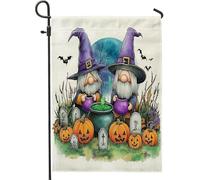 generic Bandiere da giardino con gnomi divertenti per le vacanze, 30 x 45 cm, per esterni, con zucca di Halloween, lapide standard verticali, bandiere per la casa, per bambini, cortile, cortile, prato