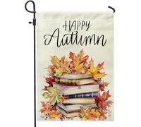 generic Bandiere da giardino con libri autunnali e foglie d'acero, 30,5 x 45,7 cm, per esterni, lettura autunnale, bandiere verticali standard per la casa, buone vacanze, cortile, cortile, prato