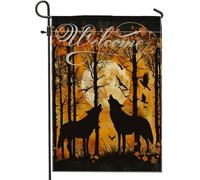 generic Bandiere da giardino con lupo autunnale, 30,5 x 45,7 cm, per esterni, bandiere verticali standard per la casa in lino con luna autunnale, decorazione per esterni