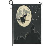 generic Bandiere da giardino con sagoma di Halloween, 30,5 x 45,7 cm, per esterni, con scopa da strega verticale standard, bandiere per la casa, horror spaventose per cortile, cortile, prato