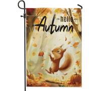 generic Bandiere da giardino con scoiattolo autunnale, 30,5 x 45,7 cm, per esterni, scena della foresta autunnale, bandiere verticali standard per la casa, in lino, con foglia d'acero, zucca, cortile