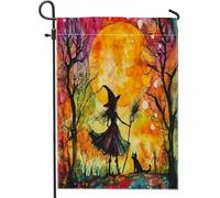 generic Bandiere da giardino con strega anime di Halloween, 30,5 x 45,7 cm, double face, per esterni, decorazione colorata, bandiera per la casa, in tela, divertente gatto retrò per esterni, piccola
