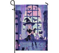 generic Bandiere da giardino con strega anime di Halloween, 30,5 x 45,7 cm, per esterni, acquerello, arte strega, bandiere verticali standard per la casa, in lino, per cortile, cortile, prato