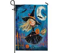 generic Bandiere da giardino con strega del fumetto di Halloween, 30,5 x 45,7 cm, double face, per esterni, decorazione divertente, astratta, strega, bandiera, casa, tela, anime, all'aperto, piccola
