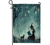 generic Bandiere da giardino con strega psichedelica, 30,5 x 45,7 cm, double face, per decorazioni esterne, bandiera per la casa in tela di Halloween Trippy Witchy, bandiera per casa, anime magica per