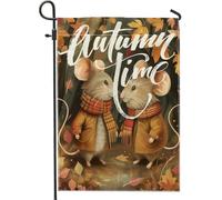 generic Bandiere da giardino con topi autunnali, 30,5 x 45,7 cm, double face, decorazione per esterni, motivo topo bosco in stile cartone animato, bandiera per casa in tela di acero per esterni