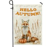 generic Bandiere da giardino con volpe autunnale, 30,5 x 45,7 cm, double face, decorazione per esterni, zucca autunnale, bandiera per la casa, in tela, per il raccolto di grano all'aperto, piccola