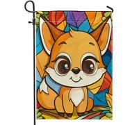 generic Bandiere da giardino con volpe in vetro colorato autunnale, 30,5 x 45,7 cm, per esterni, divertenti bandiere verticali per la casa, bandiere autunnali per cortile, cortile, prato, decorazione