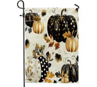generic Bandiere da giardino con zucca bianca e nera, 30,5 x 45,7 cm, double face, per decorazione esterna, bandiera autunnale a pois in tela per casa, raccolta astratta per esterni, piccola bandiera