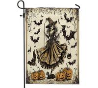 generic Bandiere da giardino gotiche per Halloween, 30,5 x 45,7 cm, double face, per decorazione esterna, bandiera estetica per la casa, in tela da giardino, strega retrò, piccola bandiera da giardino