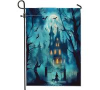 generic Bandiere da giardino per casa infestata di Halloween, 30,5 x 45,7 cm, double face, per decorazione esterna, bandiera per casa in tela con anime streghe, bandiera per la casa, piccola bandiera