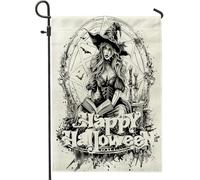 generic Bandiere da giardino per streghe di Halloween, 30,5 x 45,7 cm, per esterni, bandiere verticali standard per la casa in lino nero bianco gotico, per cortile, cortile, prato, decorazioni per