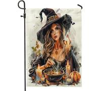 generic Bandiere da giardino strega anime di Halloween, 30,5 x 45,7 cm, double face, per esterni, decorazione per esterni, bandiera magica ad acquerello per la casa, bandiera per la casa, piccola