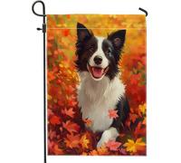 generic Bandiere verticali da giardino autunnali Botanical Leaf Border Collie Front Yard Backyard Vertical Garden Flags 12 x 18 Double Face per esterni, Autunno Carino Pianta di Cane Piccole Bandiere