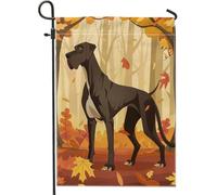 generic Bandiere verticali da giardino autunnali con alano, 30,5 x 45,7 cm, double-face, per esterni, per cani della foresta autunnale, piccole bandiere in lino, bandiere per la casa del portico e del