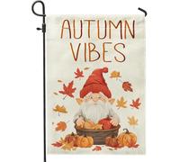 generic Bandiere verticali da giardino autunnali con gnomo arancione per cortile anteriore e cortile, 30 x 45 cm, double face, per esterni, in stile cartone animato, piccole bandiere per la casa in