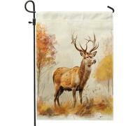 generic Bandiere verticali da giardino autunnali divertenti con cervi anteriori e cortili, 30 x 45 cm, double face, per esterni, piccole bandiere per la casa in lino, bandiere per la casa in stile