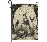 generic Bandiere verticali da giardino con astrologia di Halloween, 30,5 x 45,7 cm, double face, strega magica retrò, piccole bandiere per casa in lino, pipistrello, corvo, portico, prato, bandiere