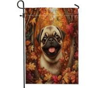 generic Bandiere verticali da giardino con carlino con foglie autunnali, 30 x 45 cm, double face, per esterni, piante per cani carini autunnali, bandiere per la casa, per cuccioli di animali domestici