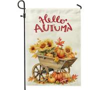 generic Bandiere verticali da giardino con carretto a mano autunnale zucca cortile cortile verticale 30,5 x 45,7 cm double face per esterno, Hello Autumn Girasole Piccole bandiere per casa in lino