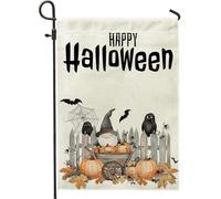 generic Bandiere verticali da giardino con gnomo divertente per le vacanze, 30 x 45 cm, double-face, per esterni, con zucca rustica felice di Halloween, piccole bandiere per casa, portico e prato