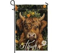 generic Bandiere verticali da giardino con mucca delle Highland autunnali, 30,5 x 45,7 cm, double face, per esterni, piccole bandiere autunnali in lino, bandiere per la casa del bestiame